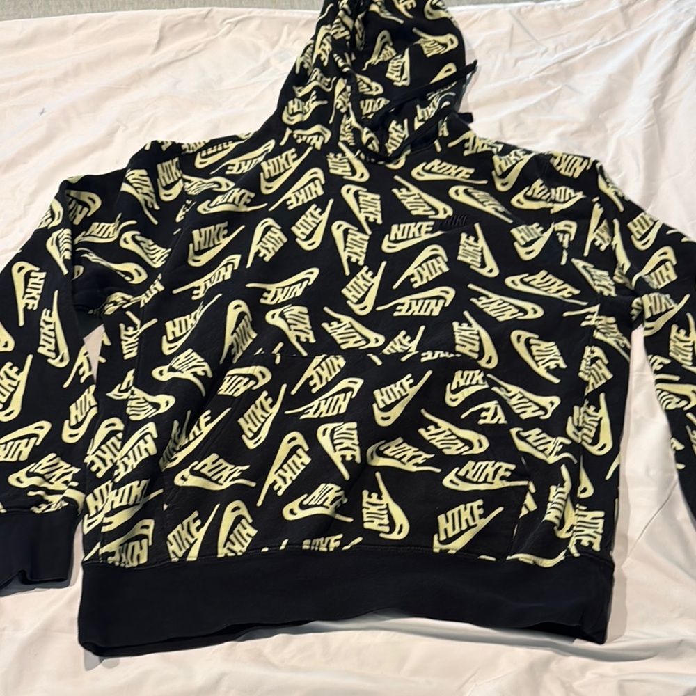 Nike Black Hoodie with Yellow Logo Pattern